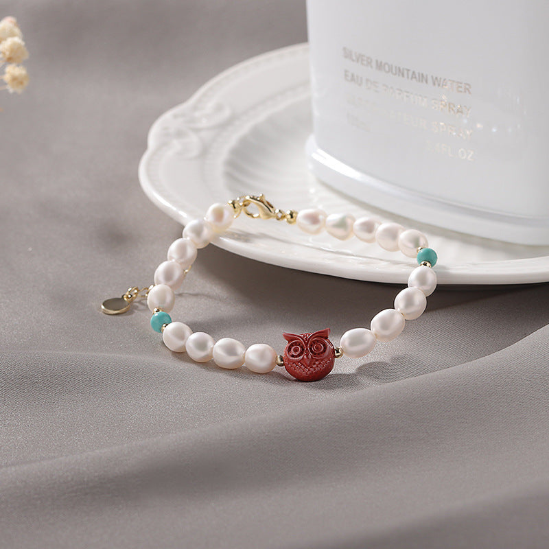 Fortune's Favor Cinnabar, Turquoise, and Freshwater Pearl Bracelet in Sterling Silver