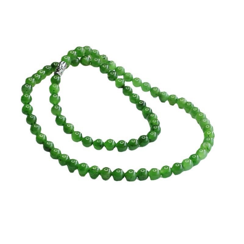 Natural Hetian Jade Necklace Apple Green Jasper Spinach Green Beads Chain