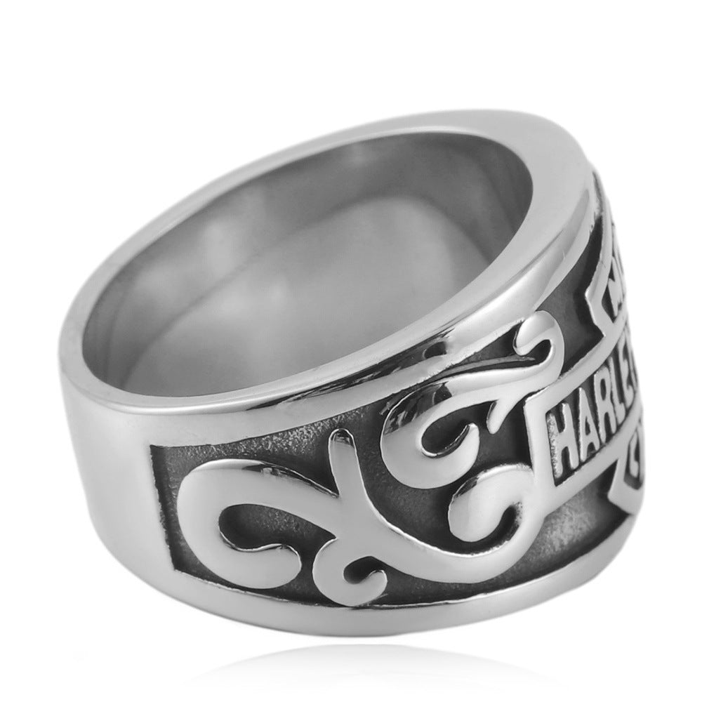 Titanium Steel Eagle Locomotive Ring for Men - Punk Retro Style in European and American Design