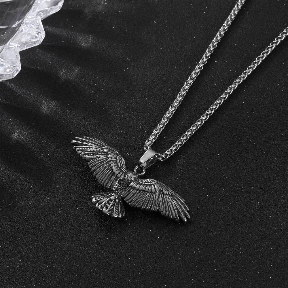 Dominant Falcon Pendant Necklace for Men - Stylish Stainless Steel Wing Spread Design