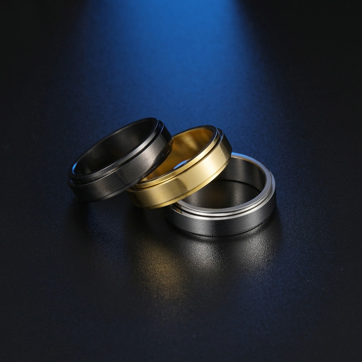 Titanium Plated Gold Men's Rotating Ring - US Size 6-13 Jewelry for Men