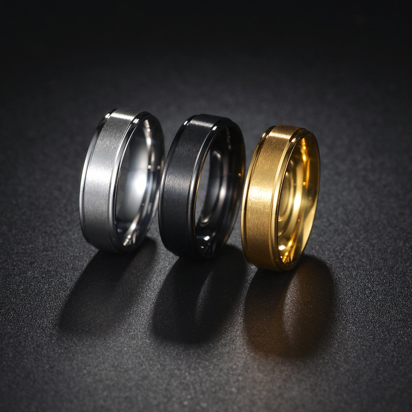 Titanium Steel Matte Ring for Men - 6mm Wide Step Sand Surface Electroplated to Resist Fading