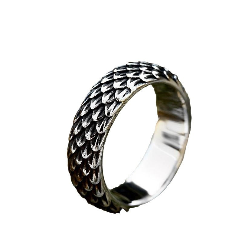 Men's Retro Dragon Scale Titanium Steel Ring - Unique Wholesale Jewelry Collection