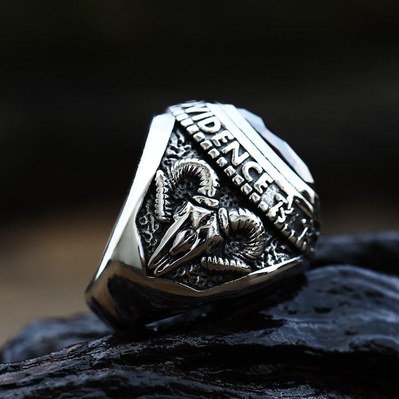 Custom Retro Masonic Titanium Steel Ring with Zircon Inlay for Men