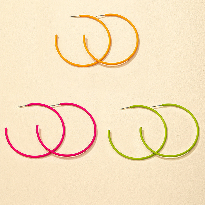 Vibrant Metallic Painted C-Circle Earrings Set of 3 - Europe & USA