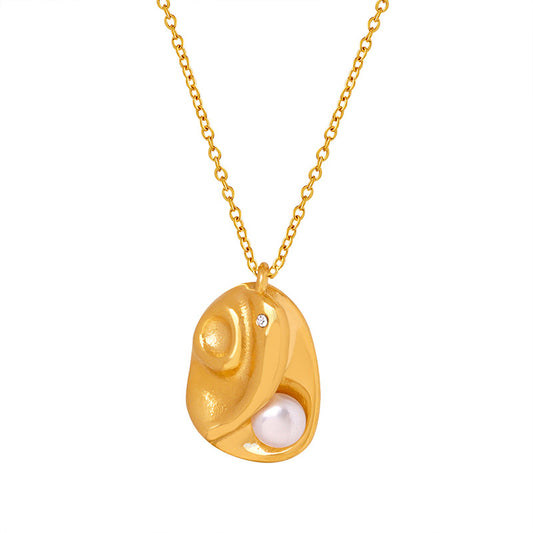 Saturn Zircon Pearl Pendant with Three-Dimensional Design Texture - Gold-Plated Titanium Steel Necklace for Women