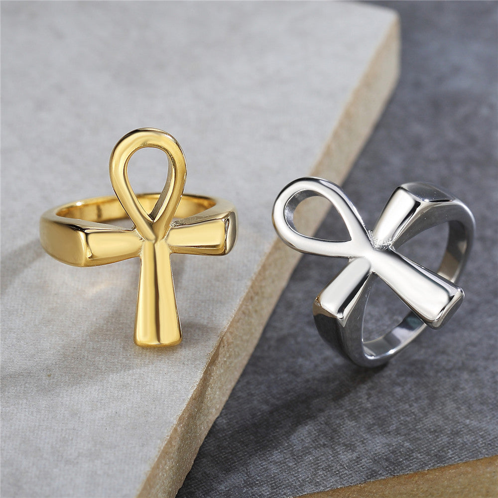 Egyptian Ankh Cross Titanium Steel Ring for Men