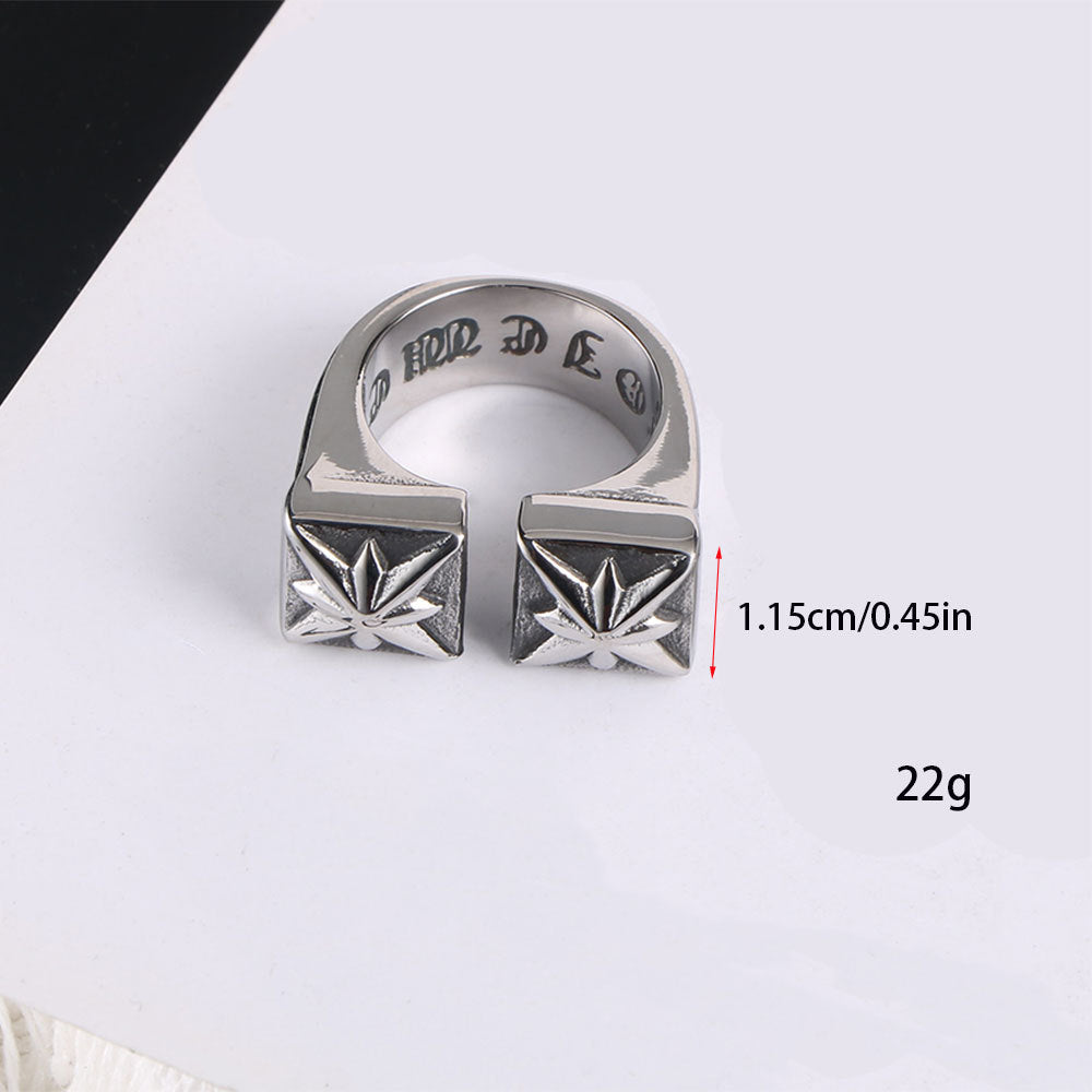 Personalized Punk Titanium Steel Ring for Men - Retro Double-Meter Floral Design