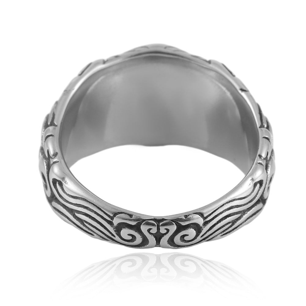 Trendy Men's Retro Titanium Steel Trident Ring - European and American Style