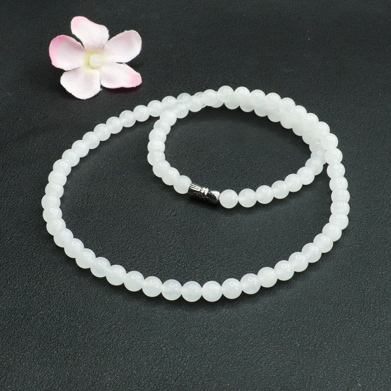 Natural Hetian Jade Necklace, White Jade Beads Jewelry