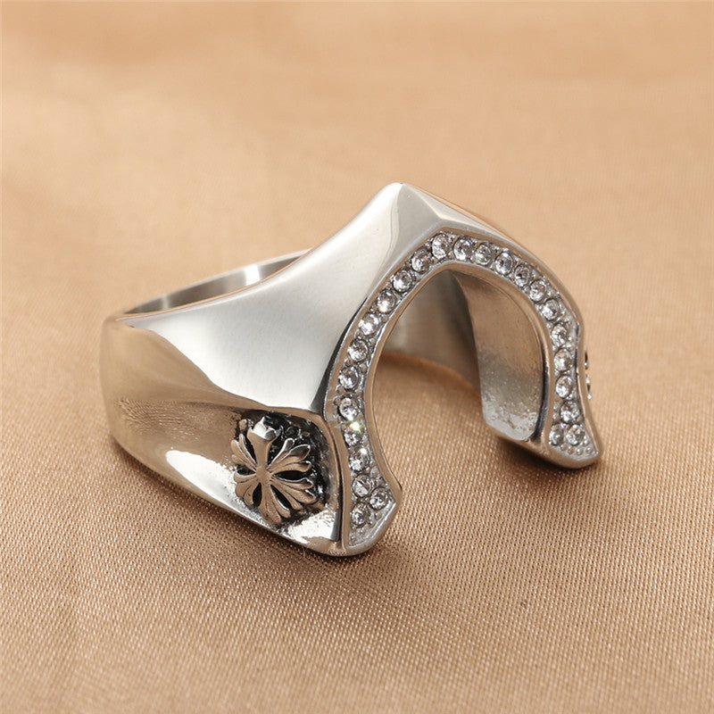 Personalized Retro Snowflake Zircon Ring for Men in Titanium Steel - Trendy Accessories