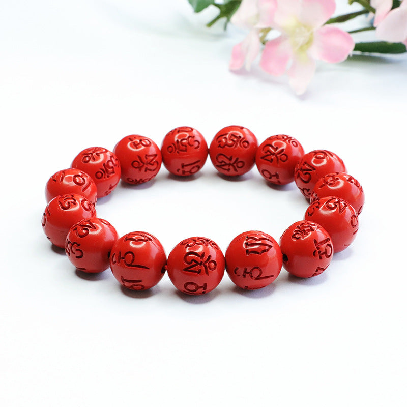 Red Sand Sterling Silver Bracelet with Cinnabar Stone Embellishment