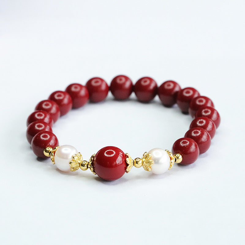 Vermilion Pearl and Gold Sand Bracelet: Handcrafted Sterling Silver Jewelry