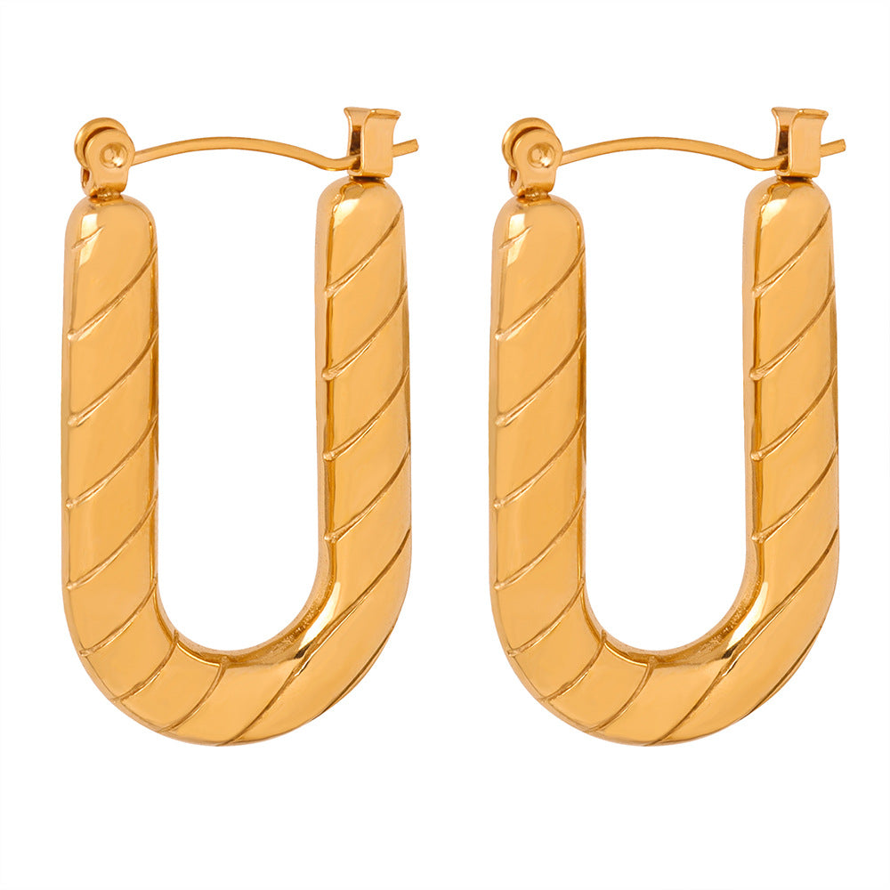 U-Shaped Twill Earrings - Exquisite Titanium-Steel Gold-Plated Jewelry for Women