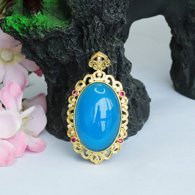 Pigeon Egg Ice Blue Chalcedony Pendant