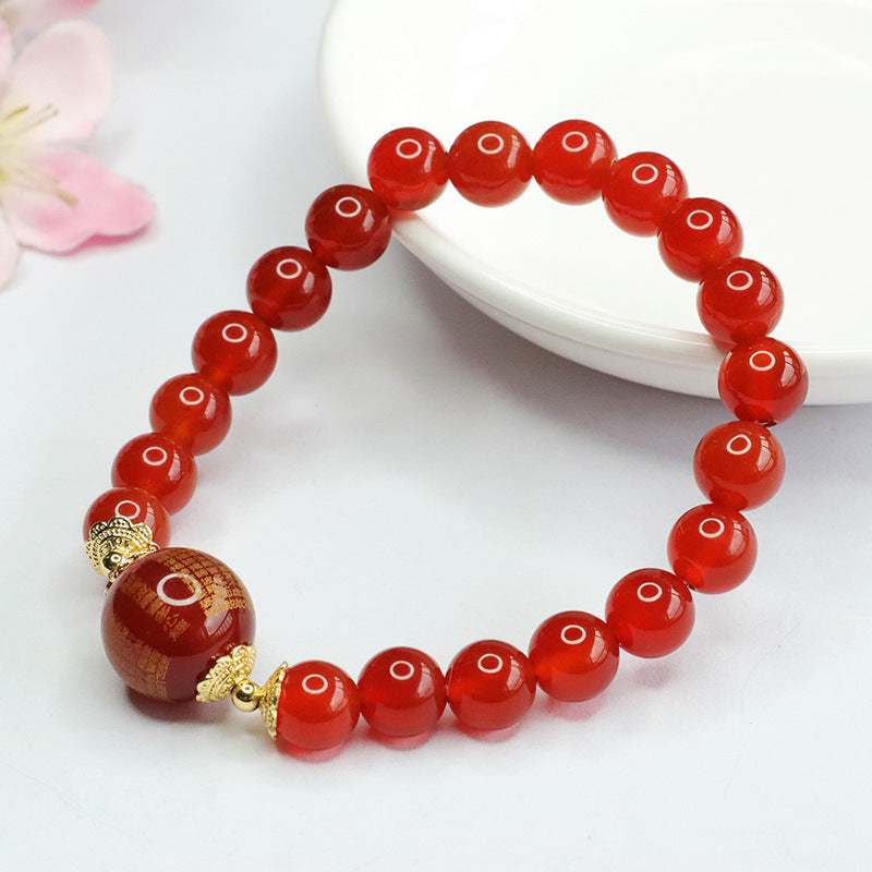 Fortune's Favor Sterling Silver Agate Heart Sutra Bracelet