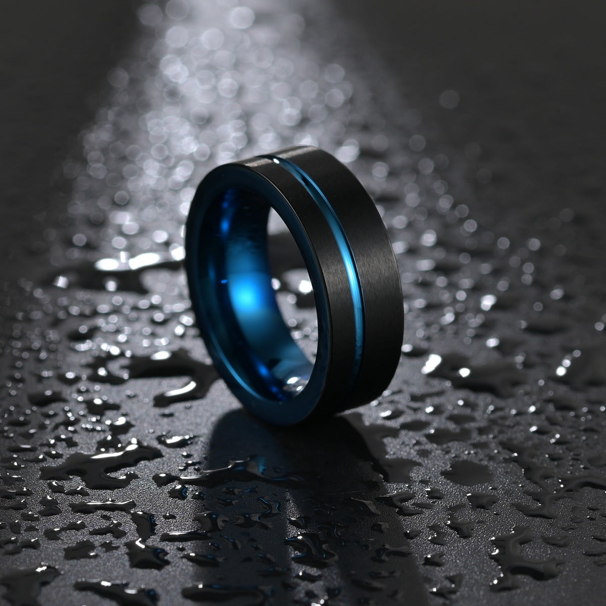 Black and Blue Dual Tone Men's Tungsten Steel Ring - European & American Bestseller