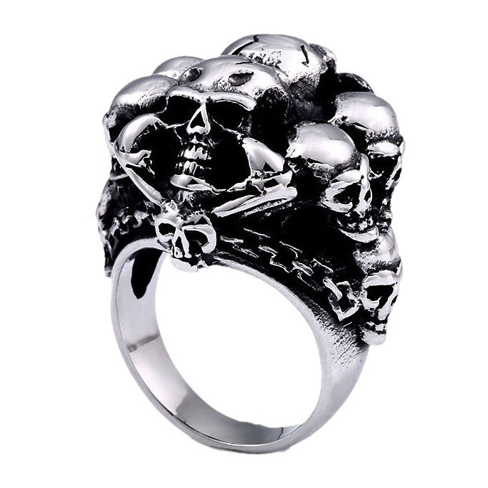 Titanium Steel Punk Skull Ring for Men - Retro European and American Style