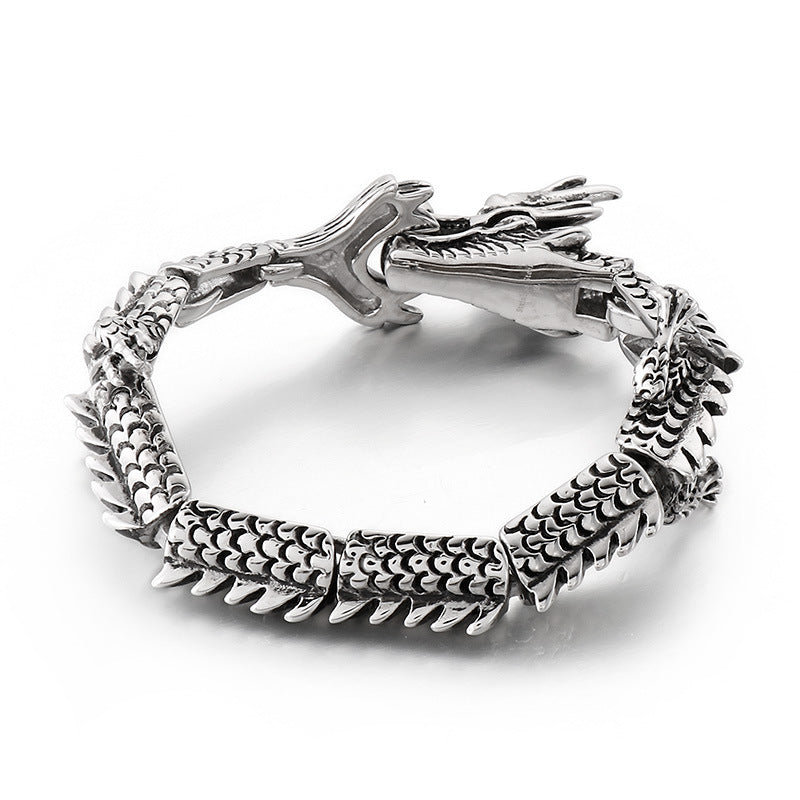 Titanium Steel Men's Bracelet with Retro Punk Zodiac Dragon Design