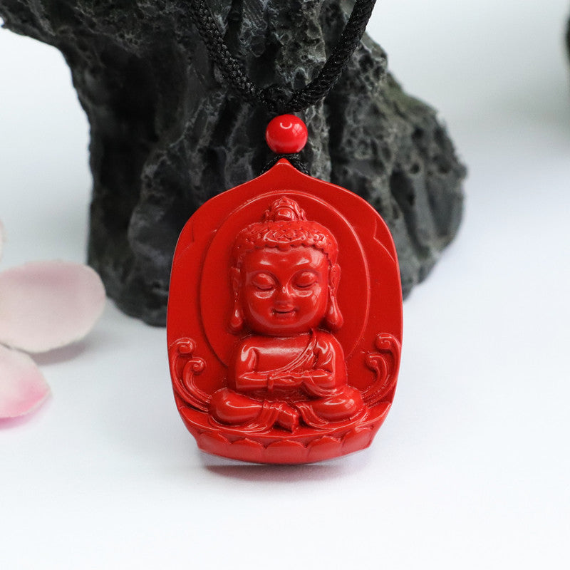 Red Sand Buddha Pendant with Cinnabar Stone Blessings