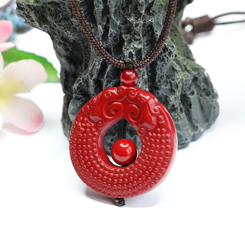 Cinnabar Pendant Purple Gold Sand Double Ancient Dragon Safety Buckle Double-sided Carving Pendant