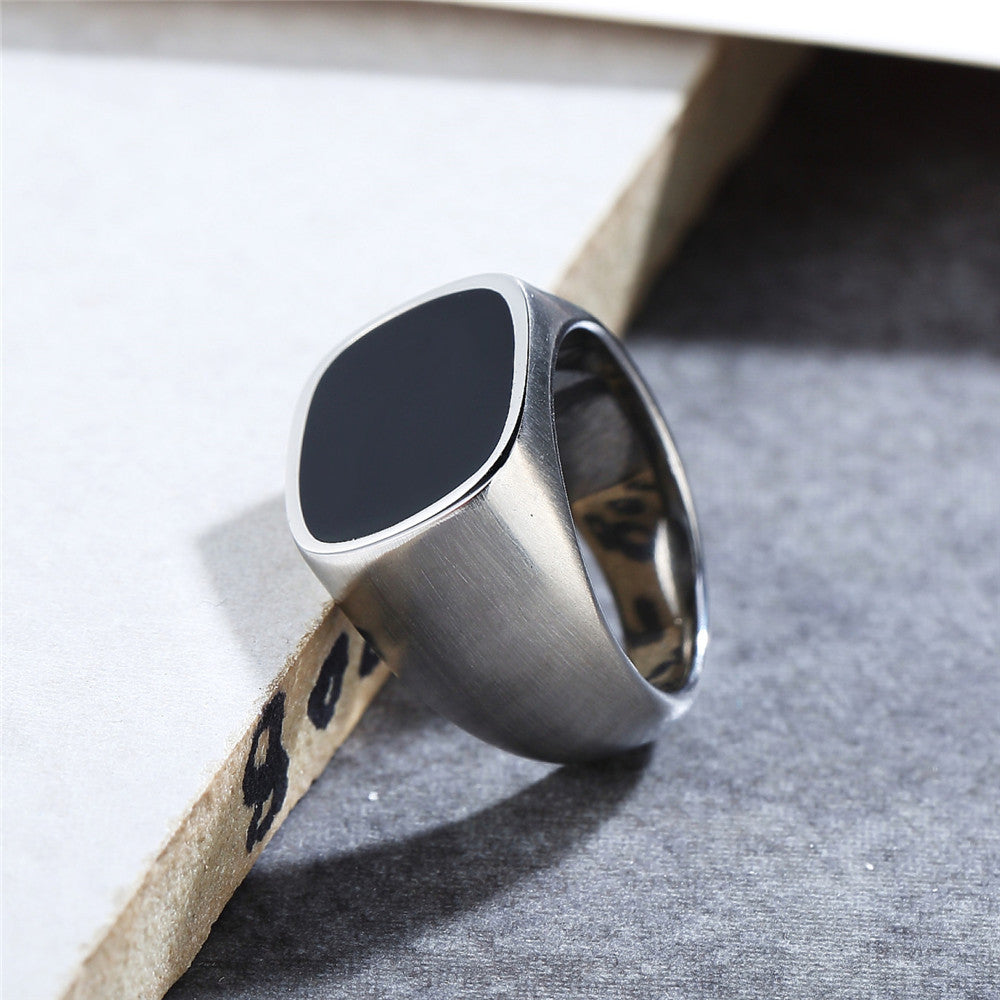 Men's Titanium Steel Ring with Simple Black Drop Oil Design