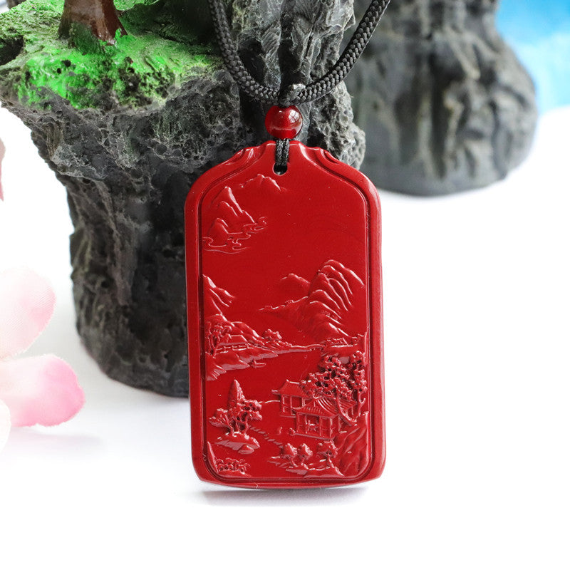 Crane Design Sterling Silver Pendant with Cinnabar Stone