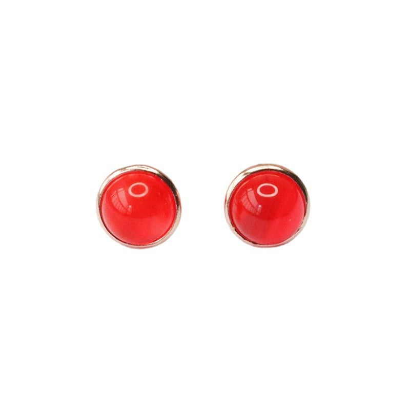 S925 Sterling Silver Green and Red Agate Stud Earrings