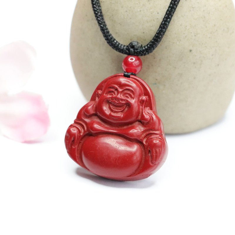 Buddha Pendant with Cinnabar Stone in Sterling Silver