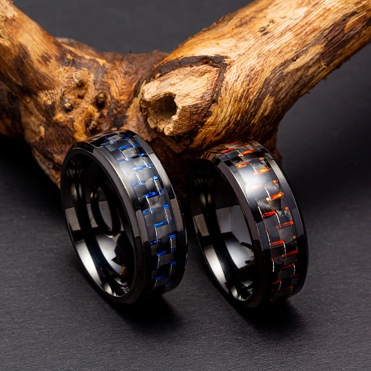 Carbon Fiber Inlaid Steel Ring for Men - TikTok Celebrity Collection