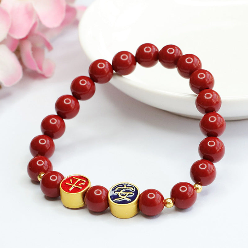 Ethnic Style Purple and Gold Cinnabar Stone Bracelet