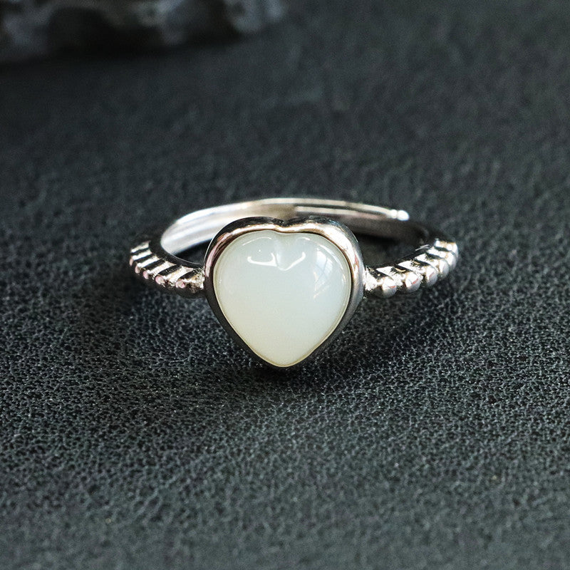 Love Jade Sterling Silver Ring with Natural Hotan Jade