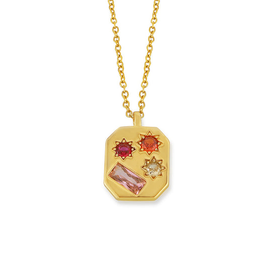 Geometric Zircon Pendant Necklace in Gold-Plated Titanium Steel