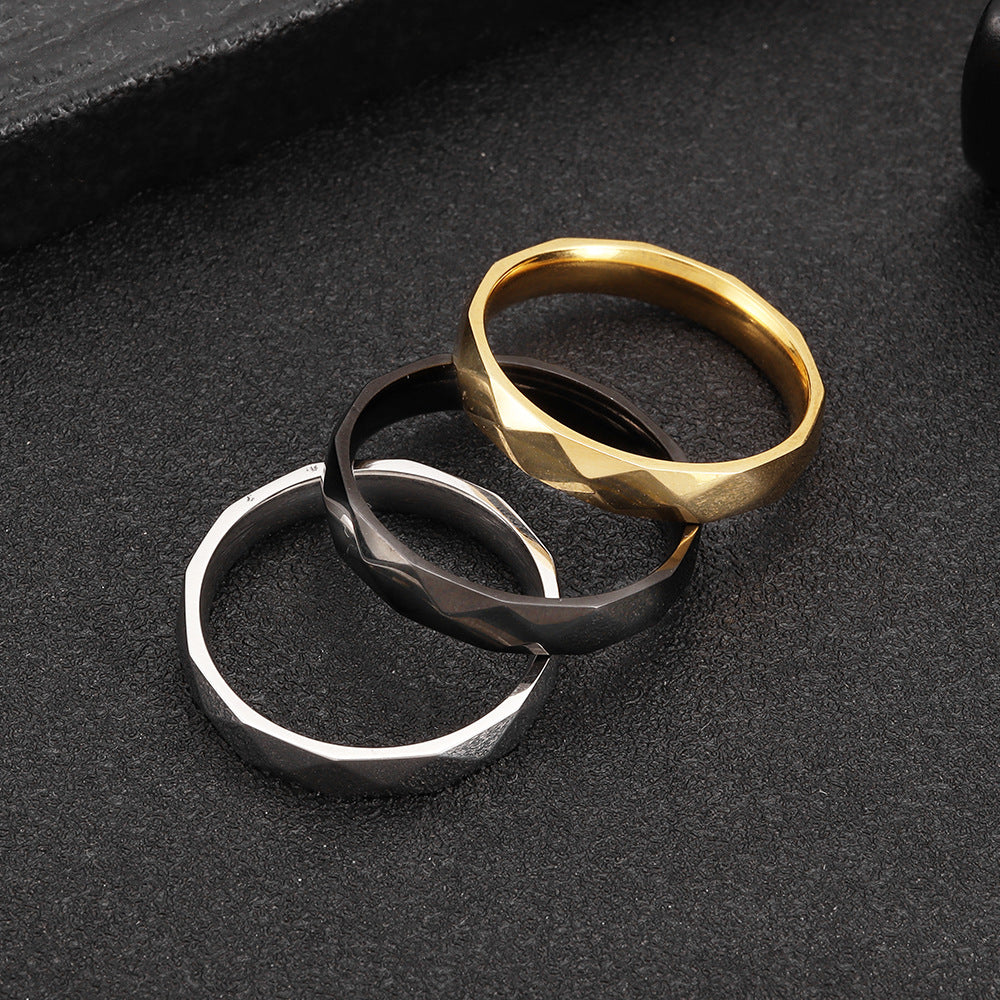 Quadrilateral Geometric Titanium Steel Ring Set for Couples