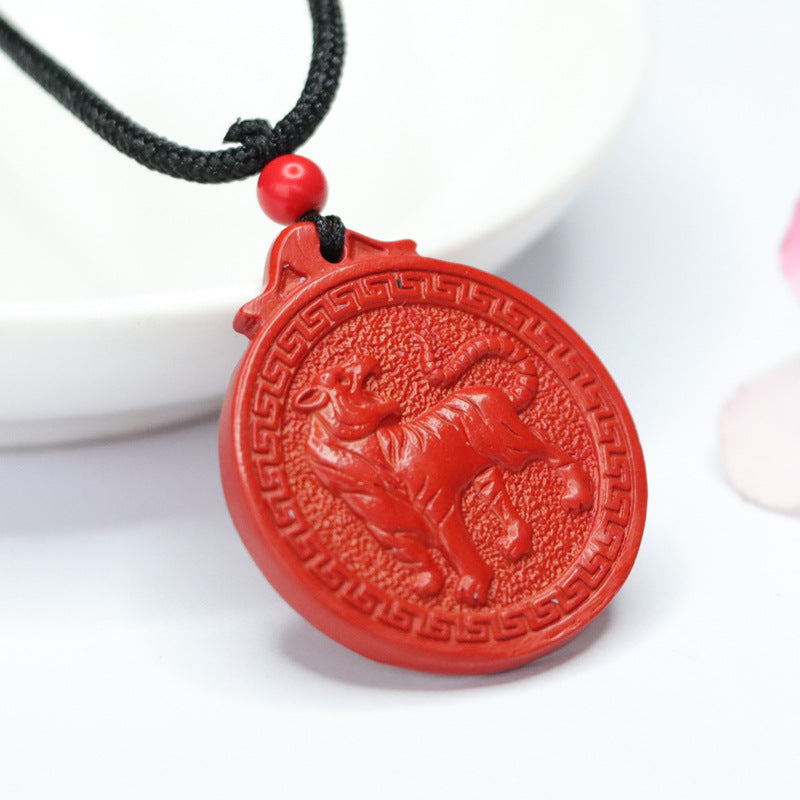 Blessed Round Tiger Brand Pendant with Cinnabar Stone by Planderful Collection