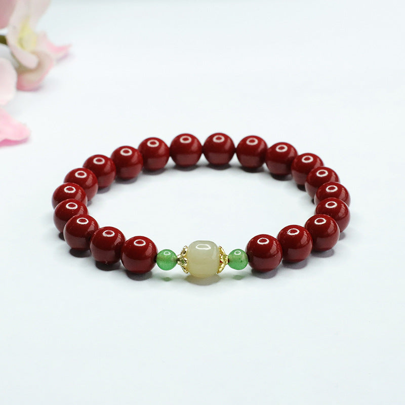 Cinnabar and Jade Sterling Silver Bracelet