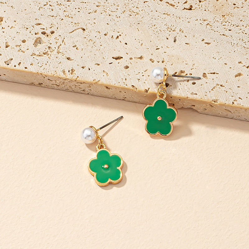 Pearl Drop Glaze Small Flower Earrings with Three-Dimensional Luxury Charm