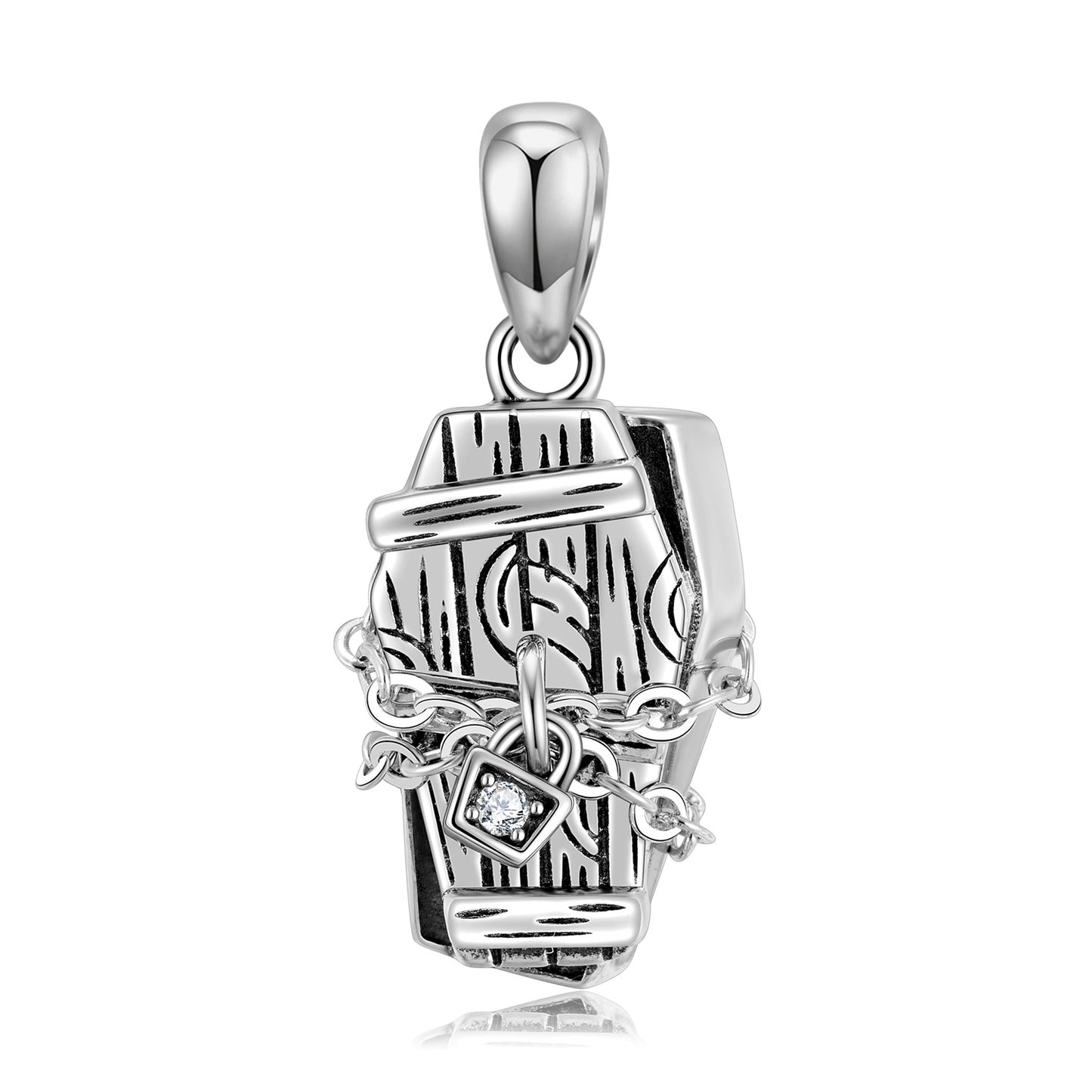 Halloween Locked Coffin Pendant Silver Necklace