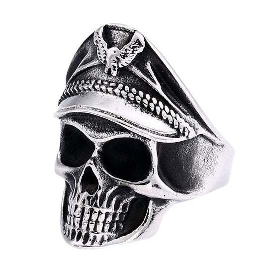 Vintage-Inspired Skull Titanium Steel Ring with Eagle Ghost Design for Men