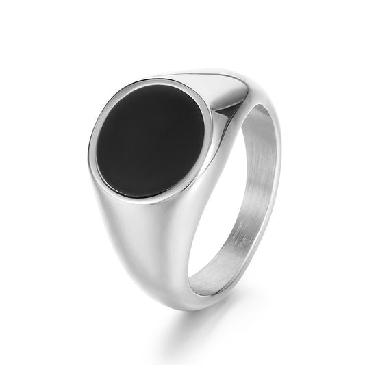 Sleek Titanium Steel Polished Ring - Unisex Cold Talk Style in Black, Sizes 6-10