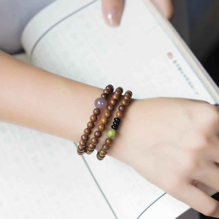 Golden Silk Sandalwood Beaded Bracelet with Small Female Student Buddha Beads