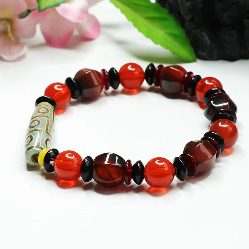 Nine-eyed Heavenly Beads Red Agate Sterling Silver Bracelet