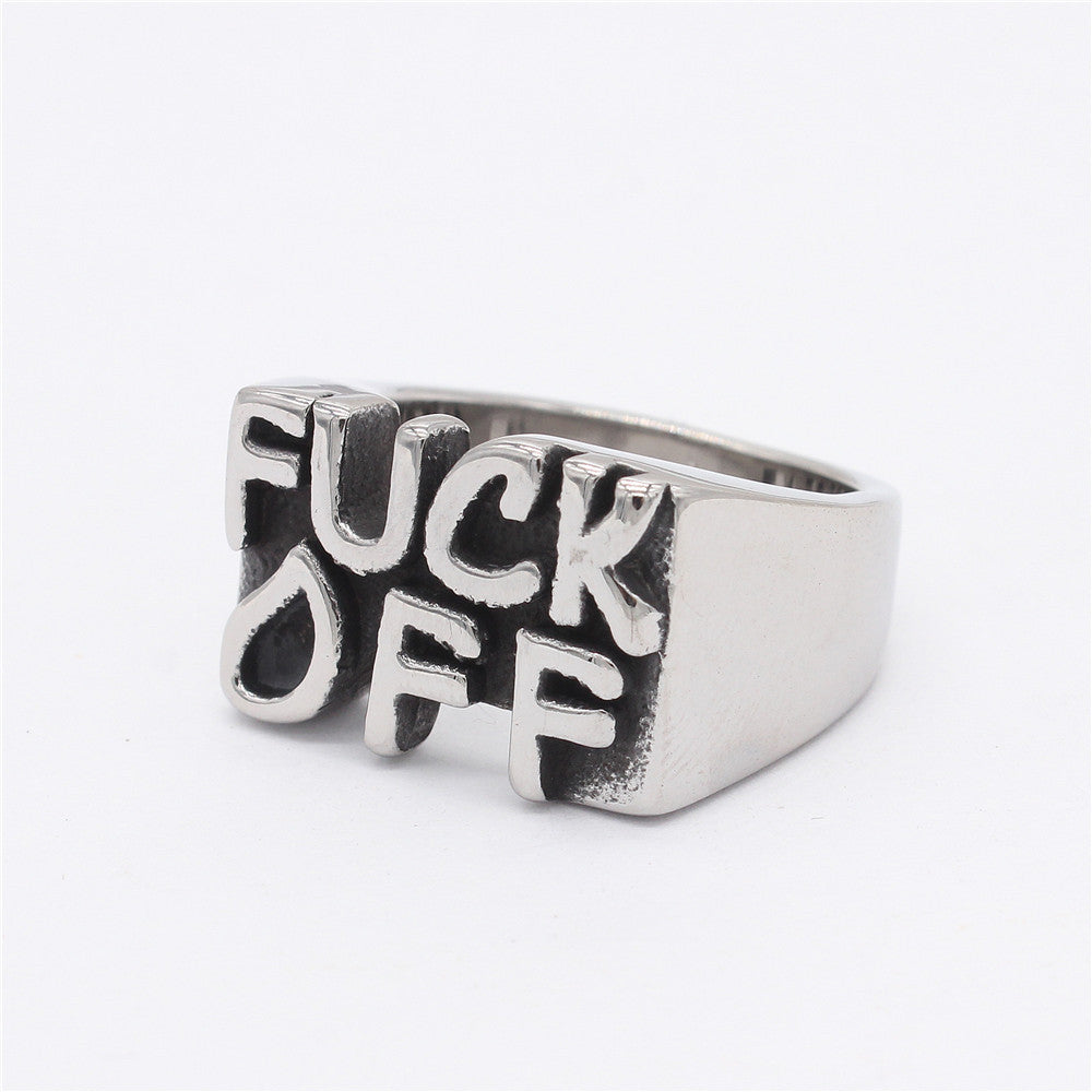 Vintage Letter Fuck Off Men's Titanium Steel Ring