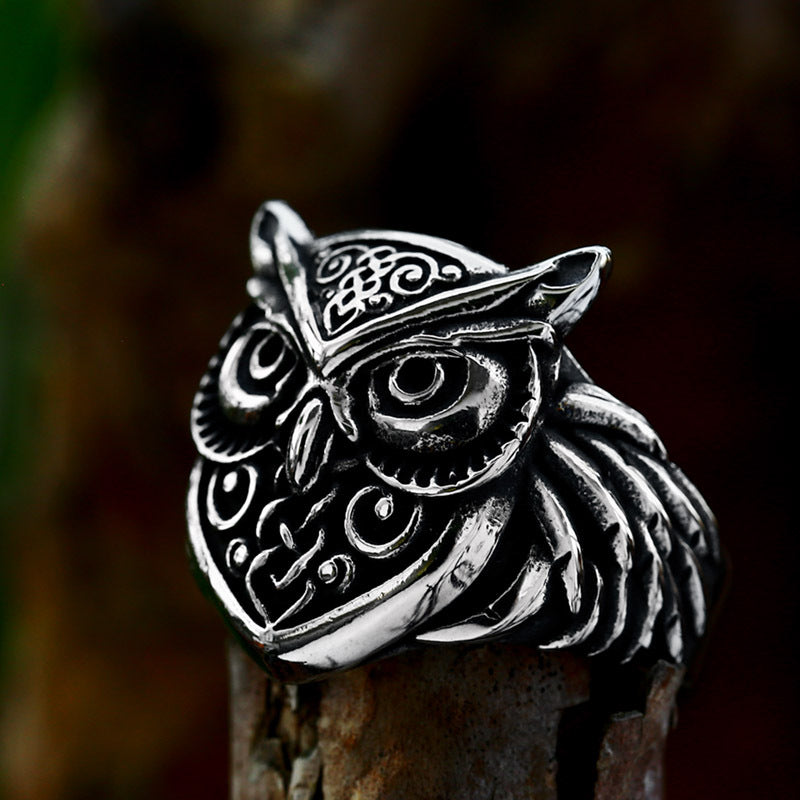 Nordic Vintage Stainless Steel Owl Ring for Men - Personalized Titanium Steel Jewelry