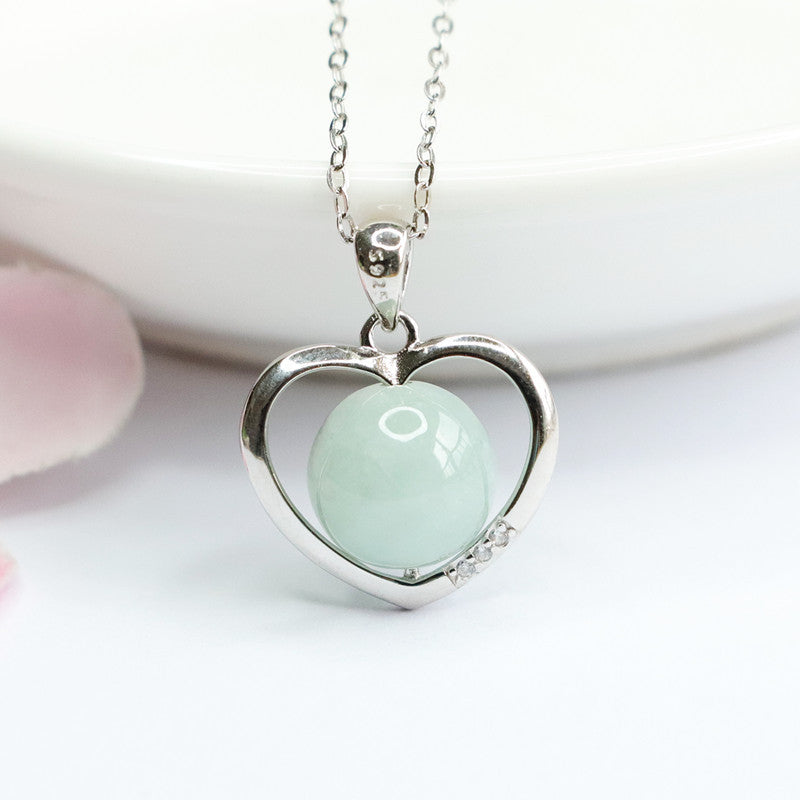 Fortune's Favor S925 Silver Round Natural Jade Pendant Love Necklace