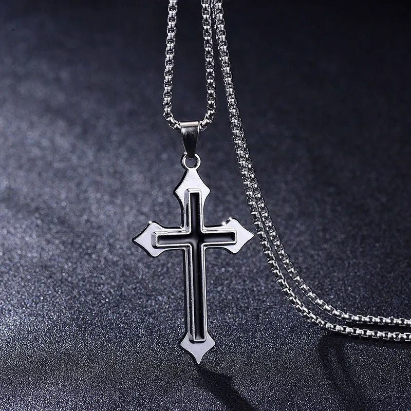 Simple Black Saint Latin Cross Titanium Steel Pendant for Men