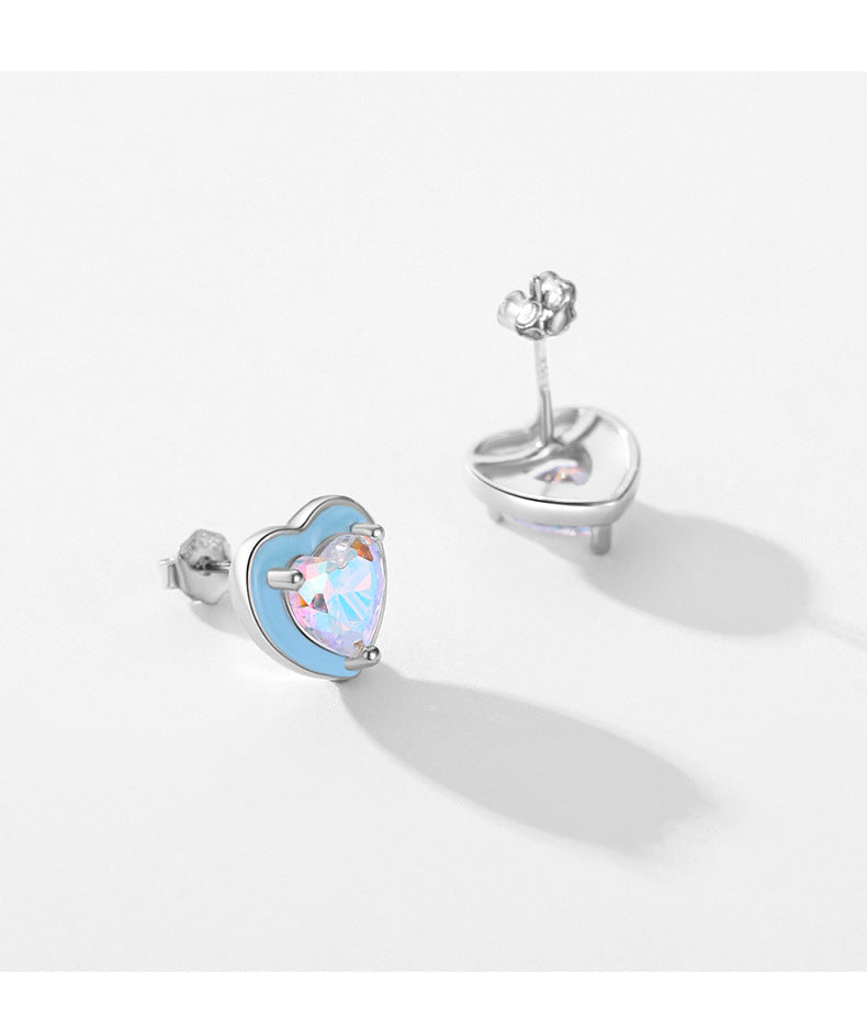 Colorful Zircon Heart-shaped Sterling Silver Earrings