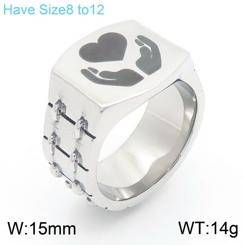 Punk-Inspired Stainless Steel Men's Ring with Creative Laser Lettering