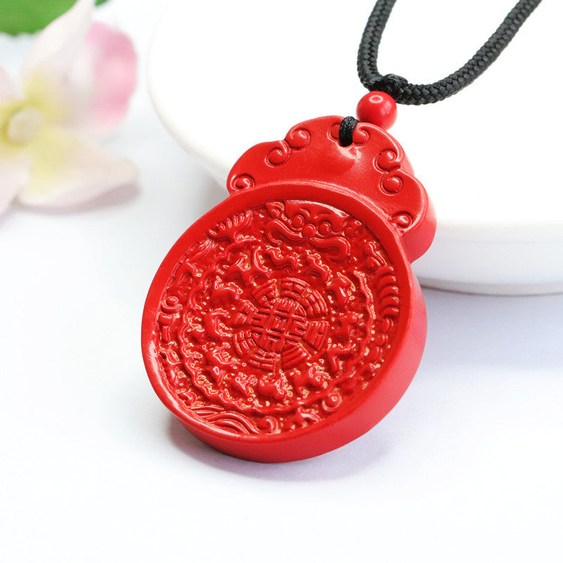 Red Sand Cinnabar Pendant with Nine Palaces Bagua Influence