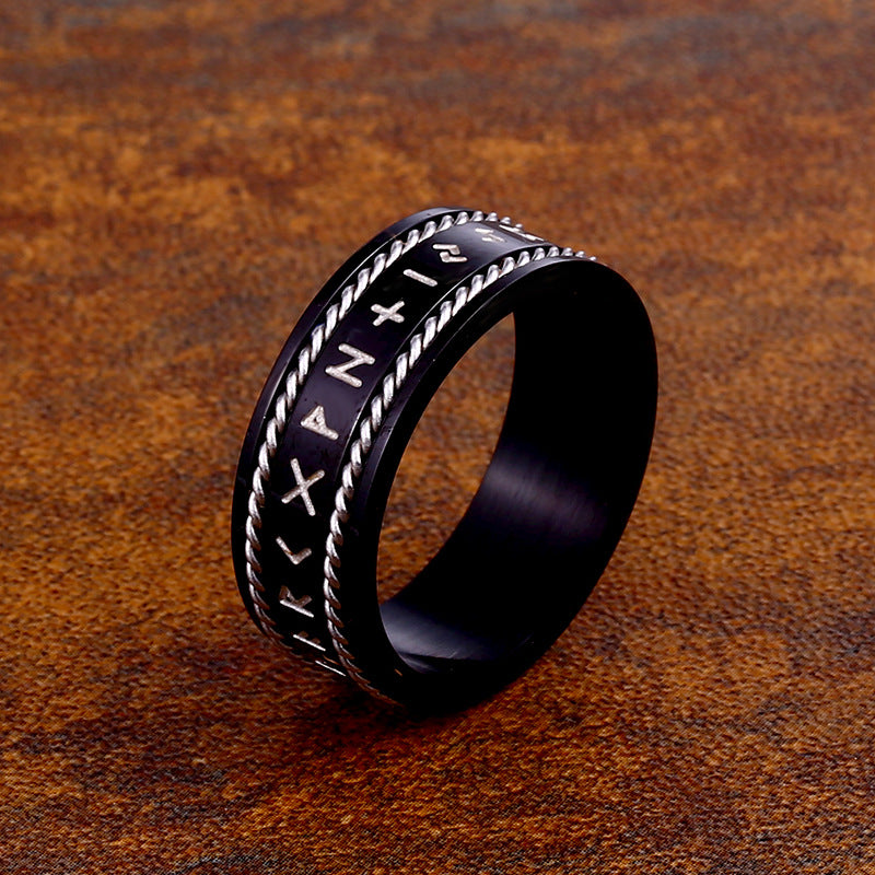 Nordic Viking-Inspired Titanium Steel Men's Chain Letter Ring